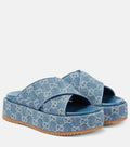 GUCCI GG MONOGRAM ANGELINA DENIM PLATFORM MULES