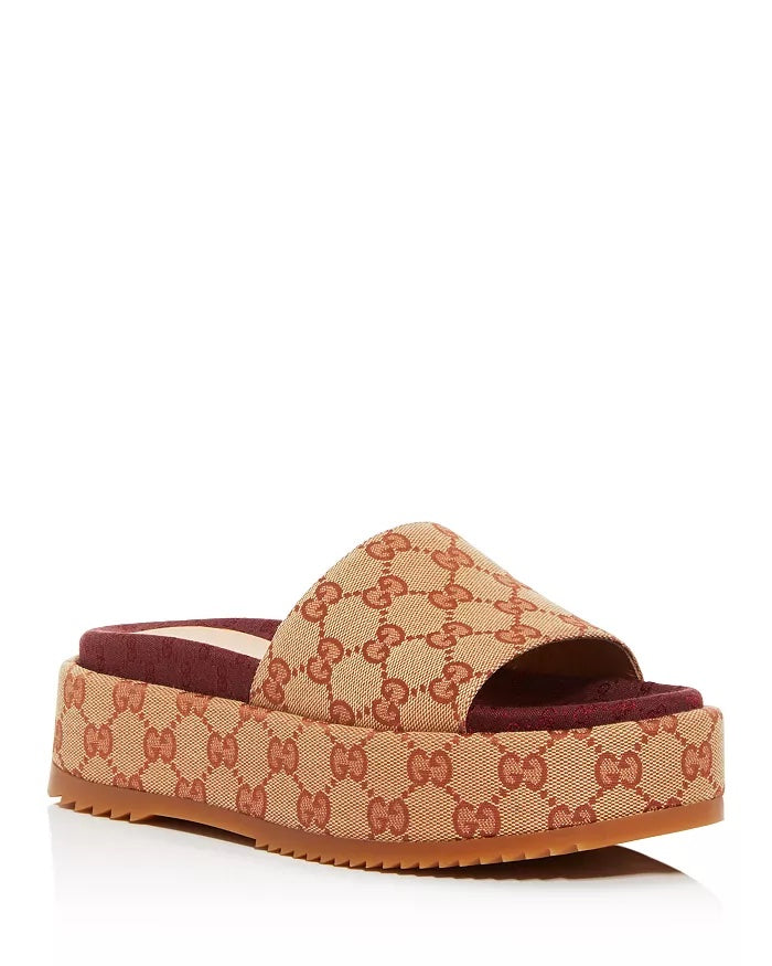 GUCCI GG SUPREME ANGELINA PLATFORM SLIDE SANDALS