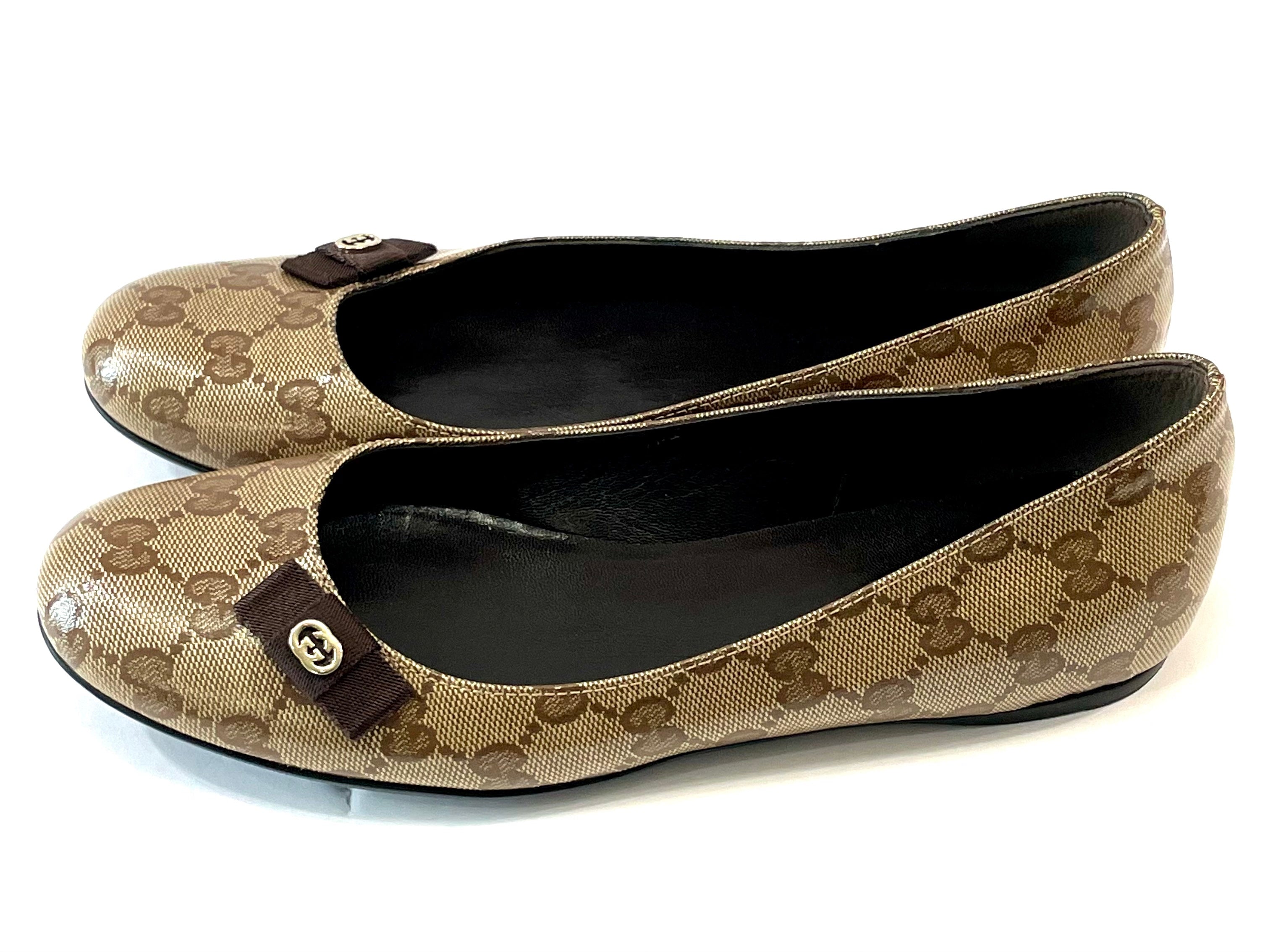 GUCCI GG MONOGRAM CRYSTAL COATED CANVAS BALLET FLATS