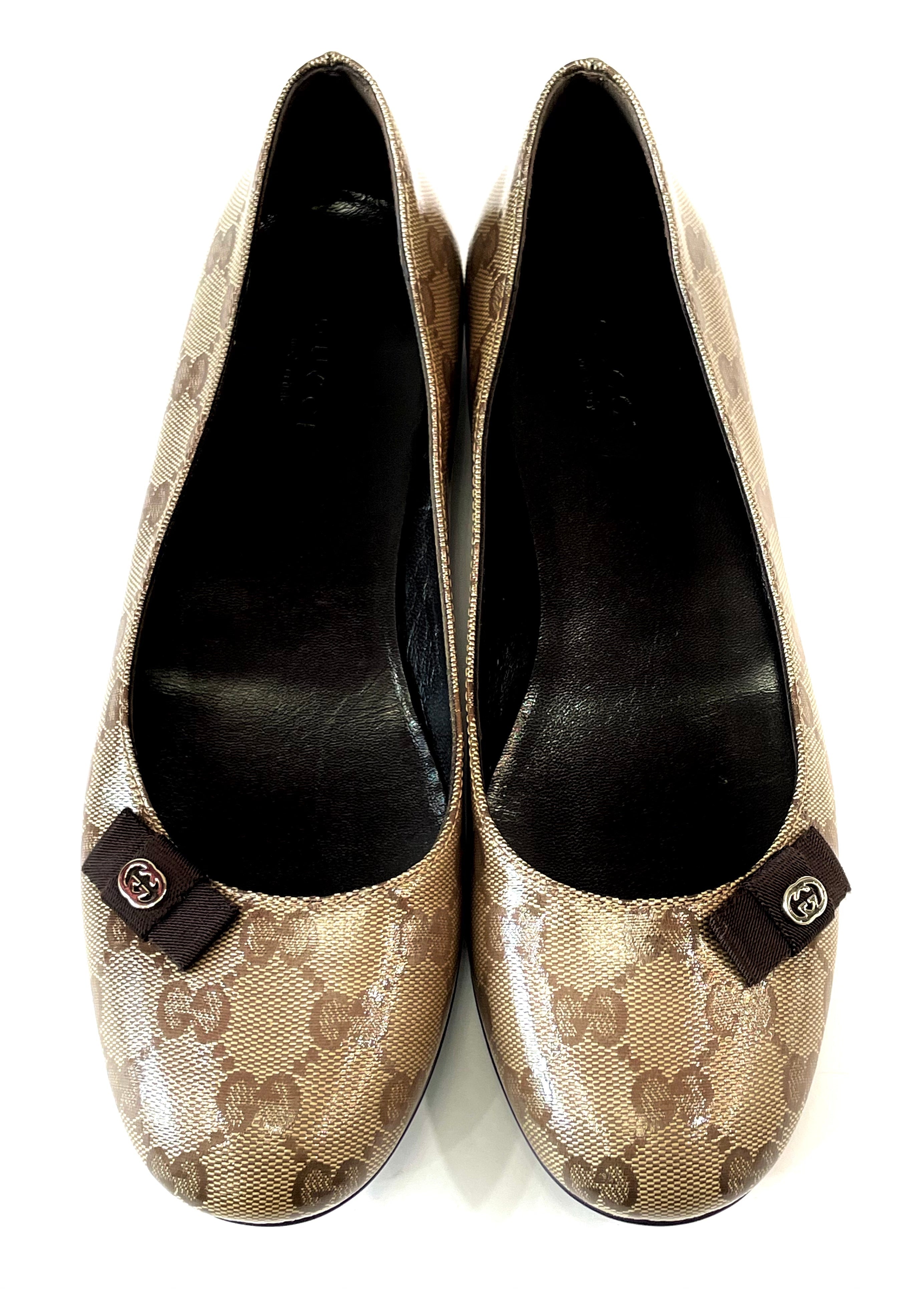 GUCCI GG MONOGRAM CRYSTAL COATED CANVAS BALLET FLATS