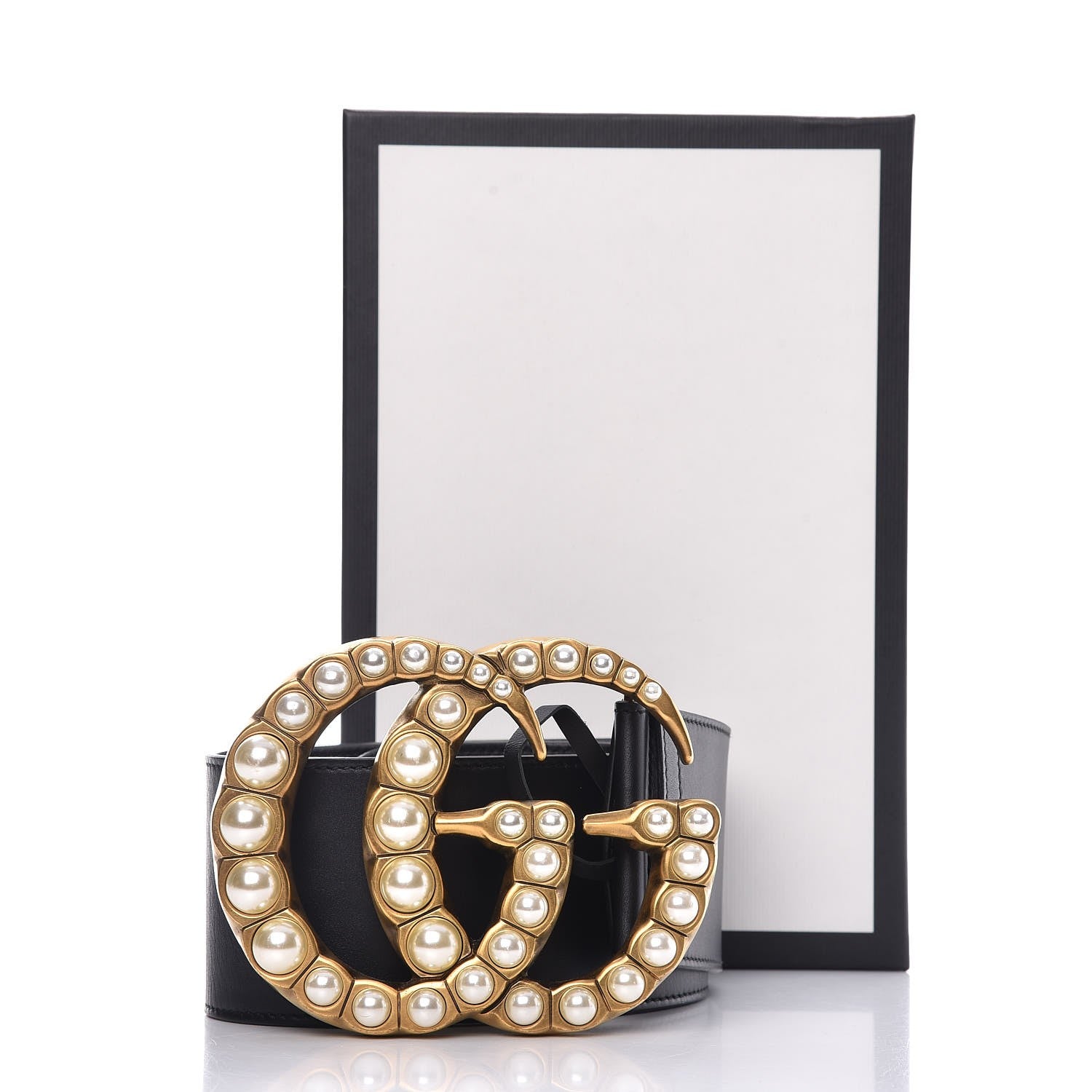 GUCCI JUMBO GG MOON PEARL CALFSKIN LEATHER BELT