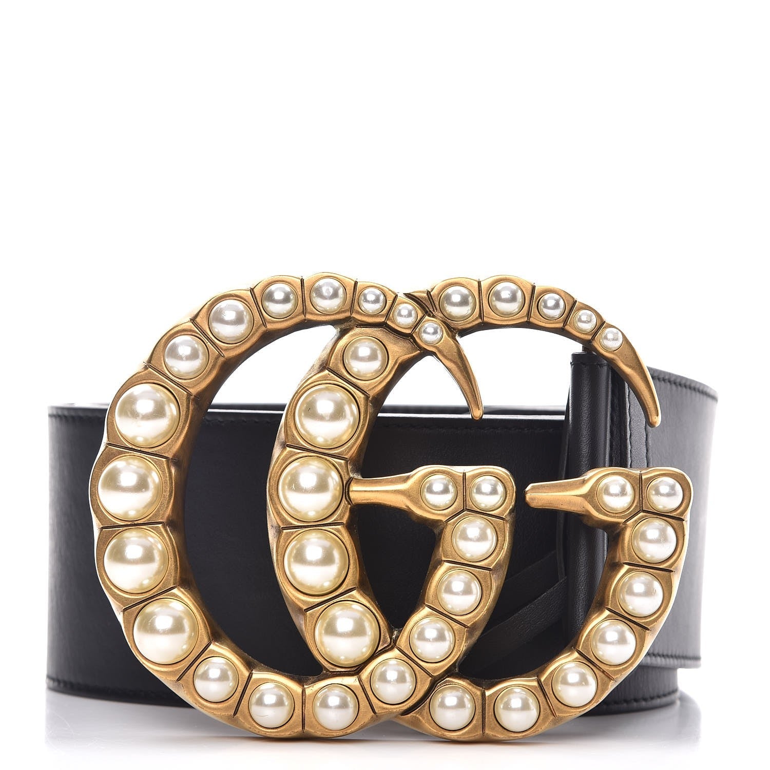 GUCCI JUMBO GG MOON PEARL CALFSKIN LEATHER BELT