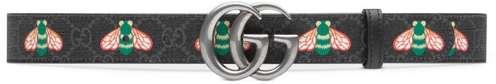 GUCCI GG SUPREME MONOGRAM BEES APPIA CALFSKIN BELT