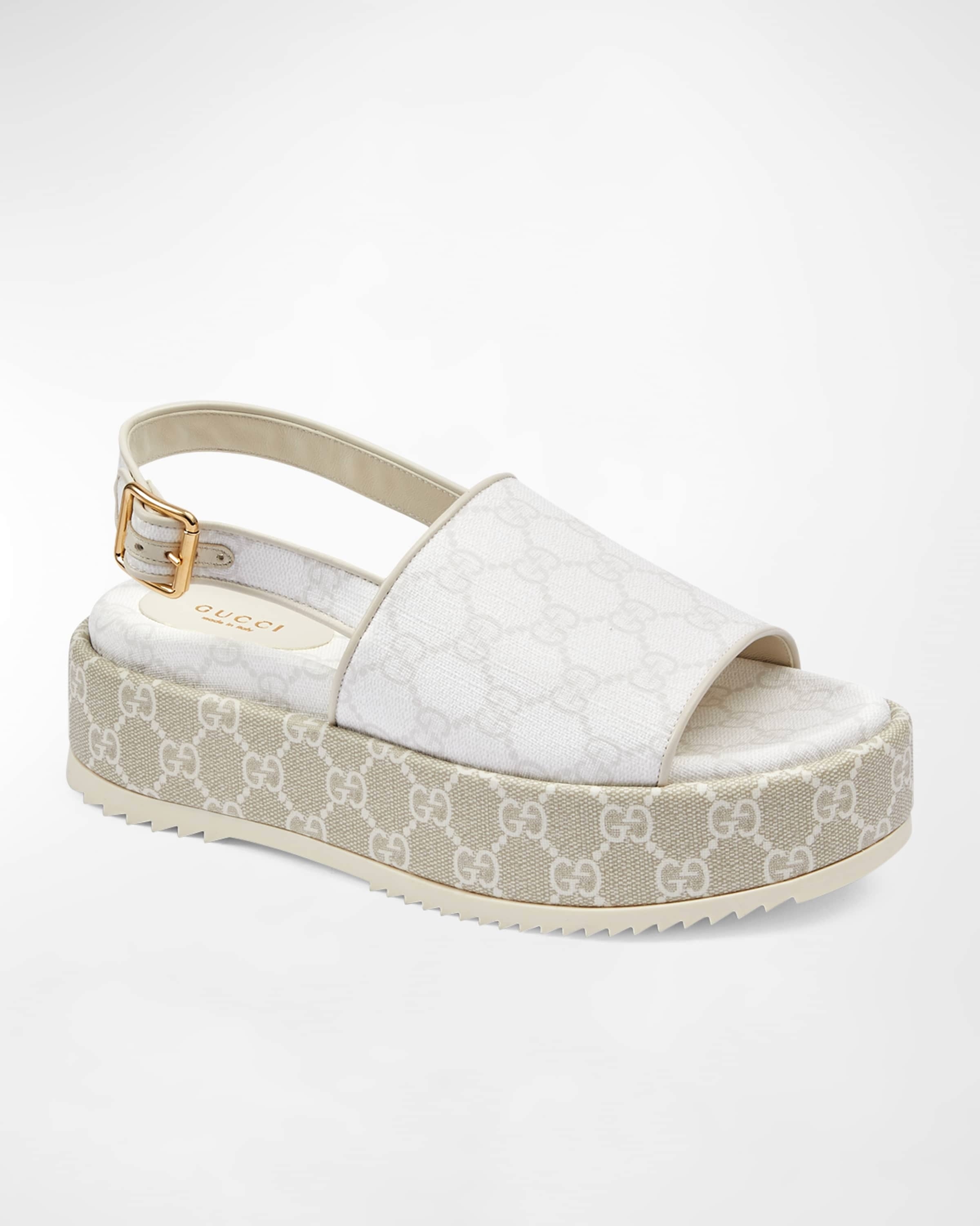 GUCCI GG SUPREME MONOGRAM ANGELINA PLATFORM SLINGBACK SANDALS