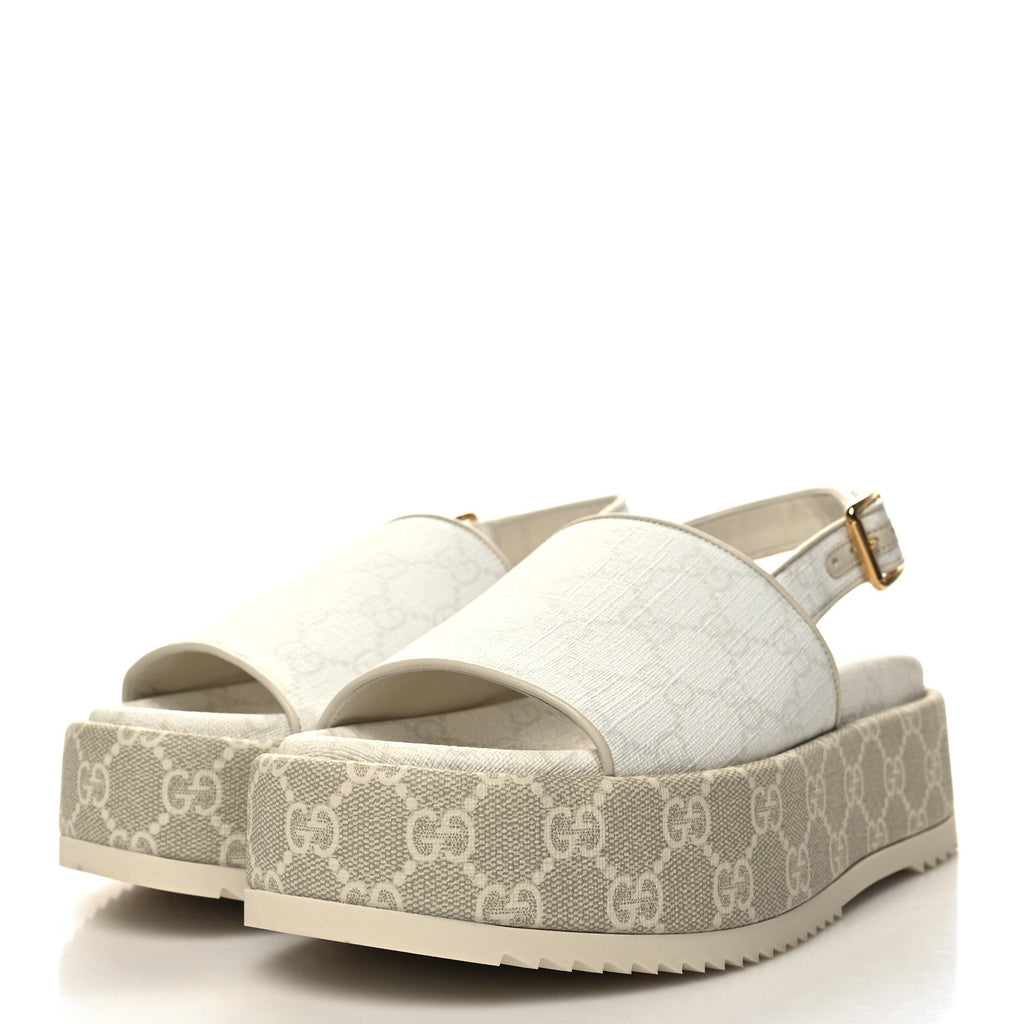 GUCCI GG SUPREME MONOGRAM ANGELINA PLATFORM SLINGBACK SANDALS
