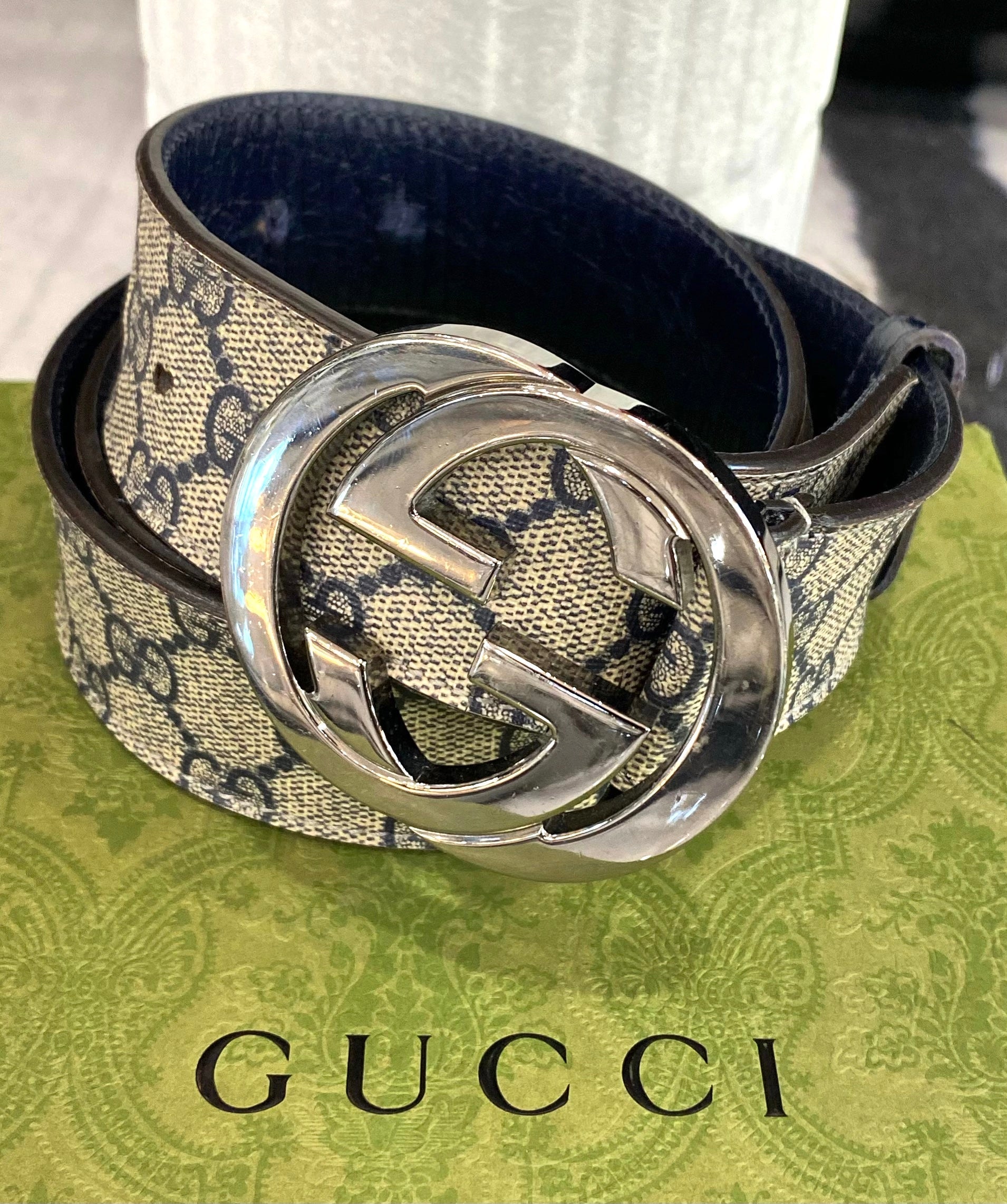 GUCCI GG SUPREME MONOGRAM CANVAS LEATHER BELT