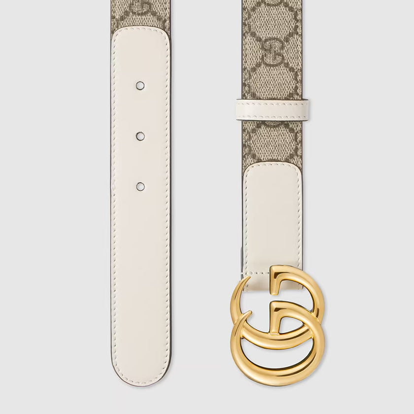 GUCCI GG SUPREME MONOGRAM CANVAS & CALFSKIN LEATHER WIDE BELT