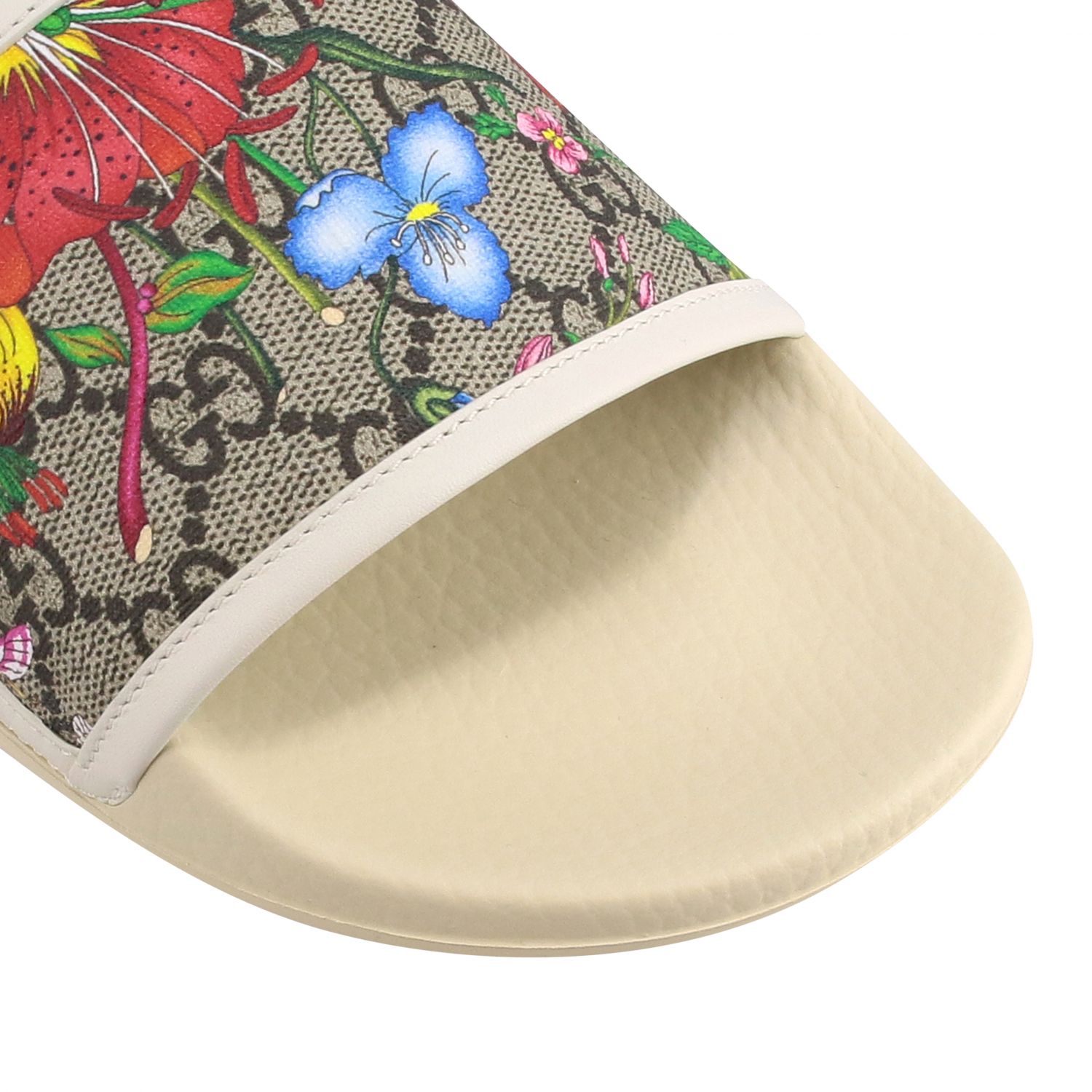 GUCCI GG SUPREME MONOGRAM FLORA PURSUIT SLIDE SANDALS