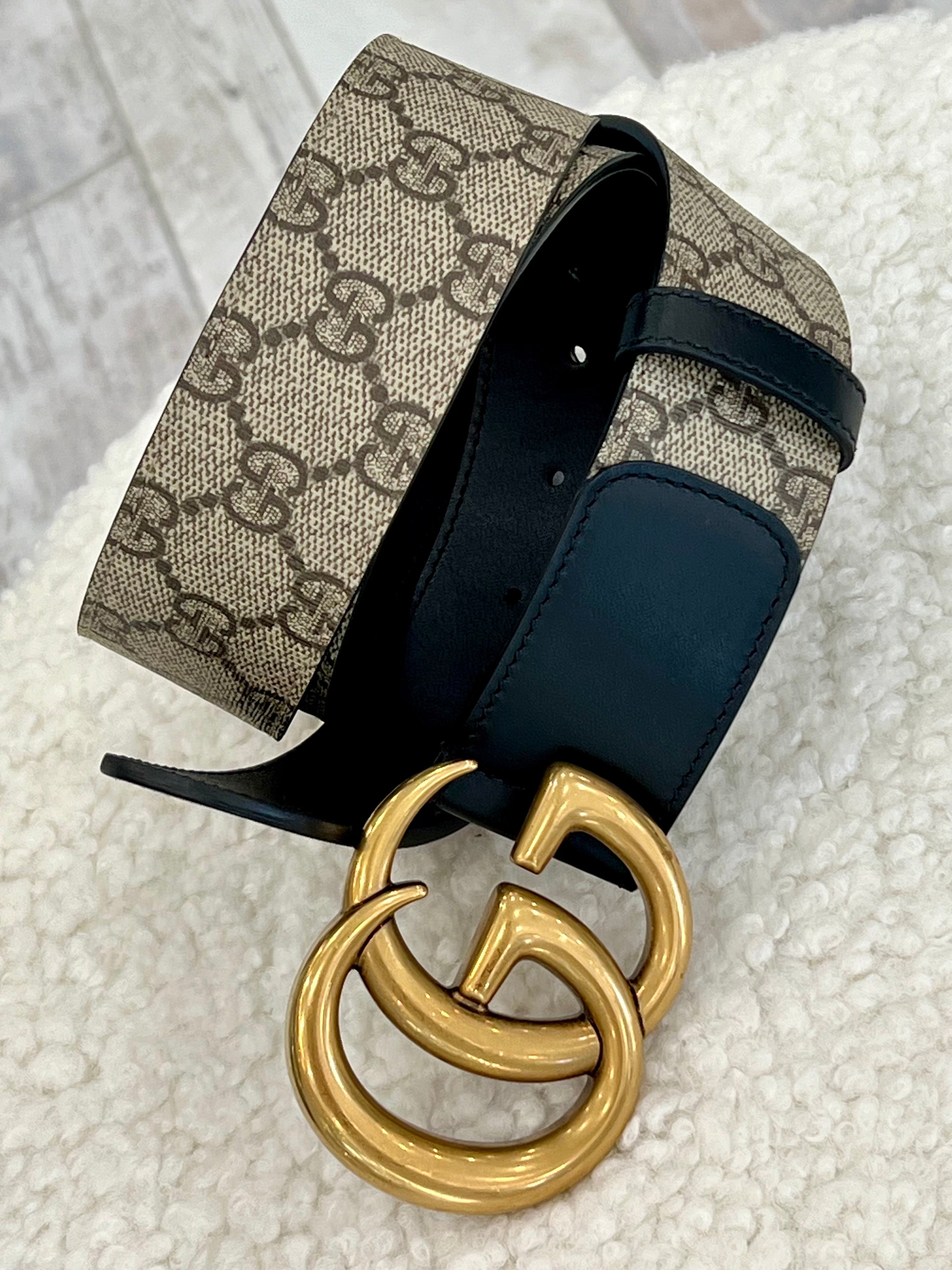 GUCCI GG SUPREME MONOGRAM MATTE PLUTONE CALFSKIN DOUBLE G BELT
