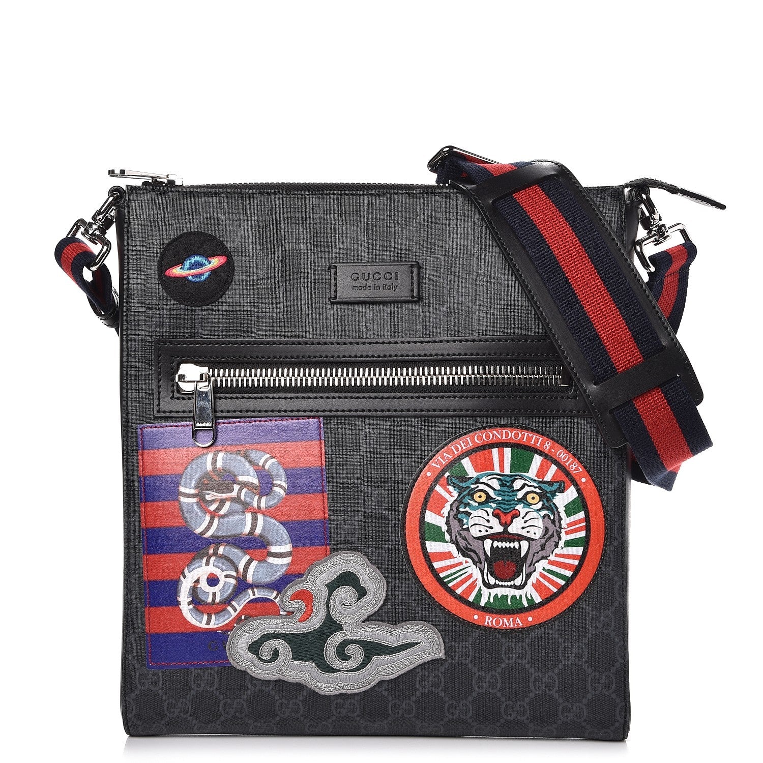 GUCCI GG SUPREME MONOGRAM NIGHT COURRIER APPLIQUE MESSENGER BAG
