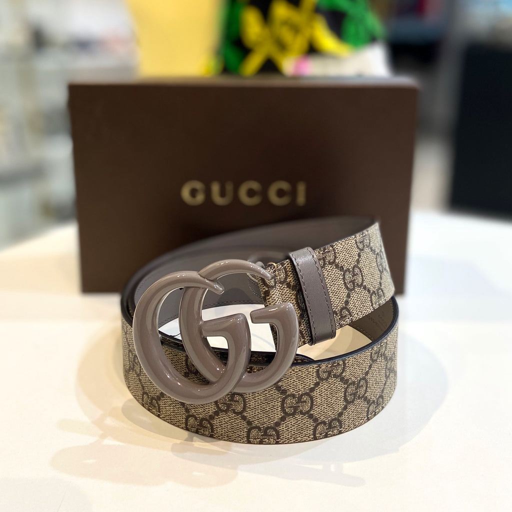 GUCCI GG SUPREME MONOGRAM PLUTONE CALFSKIN ENAMEL GG BELT
