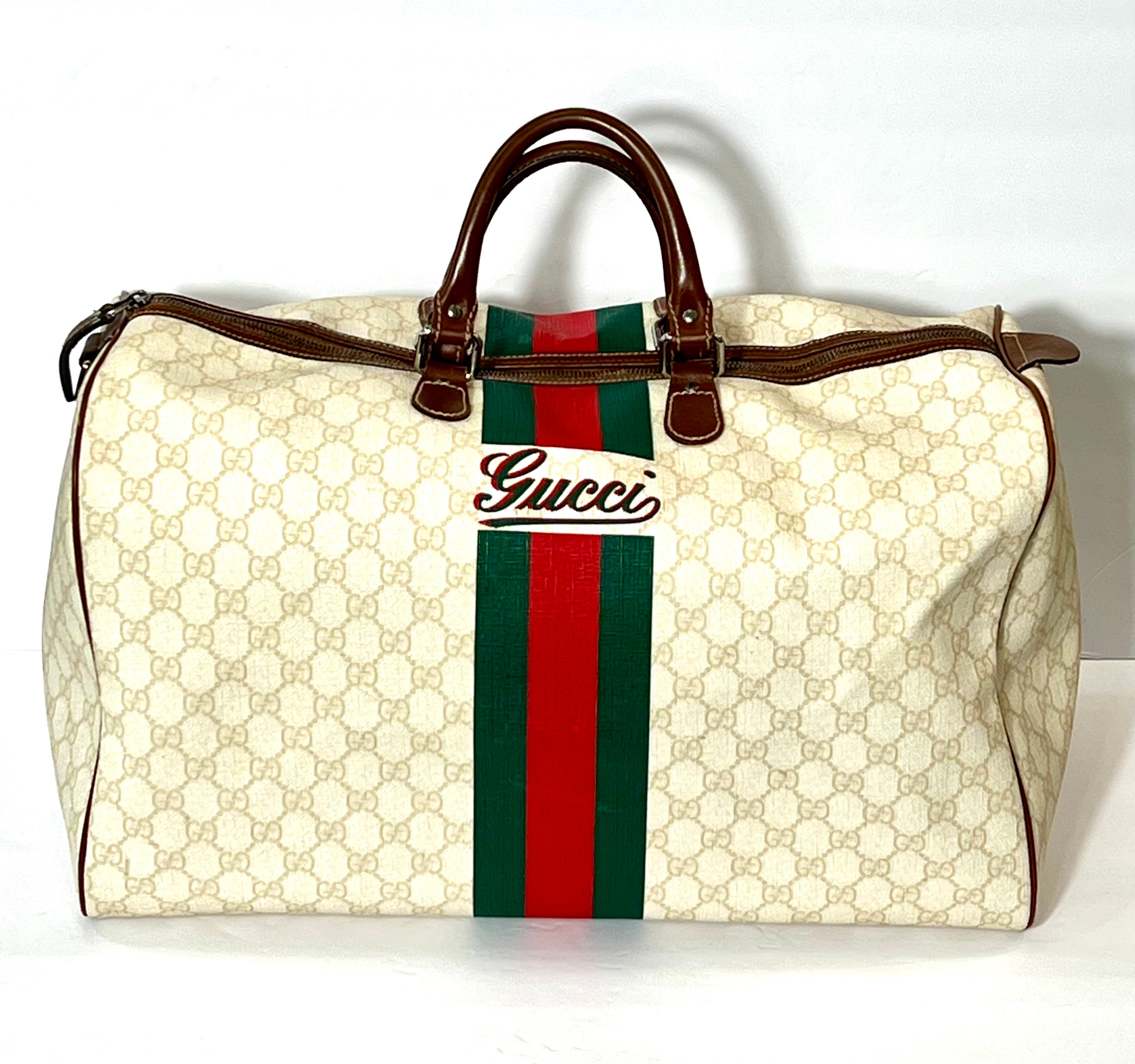GUCCI GG SUPREME WEB LARGE DUFFLE BAG