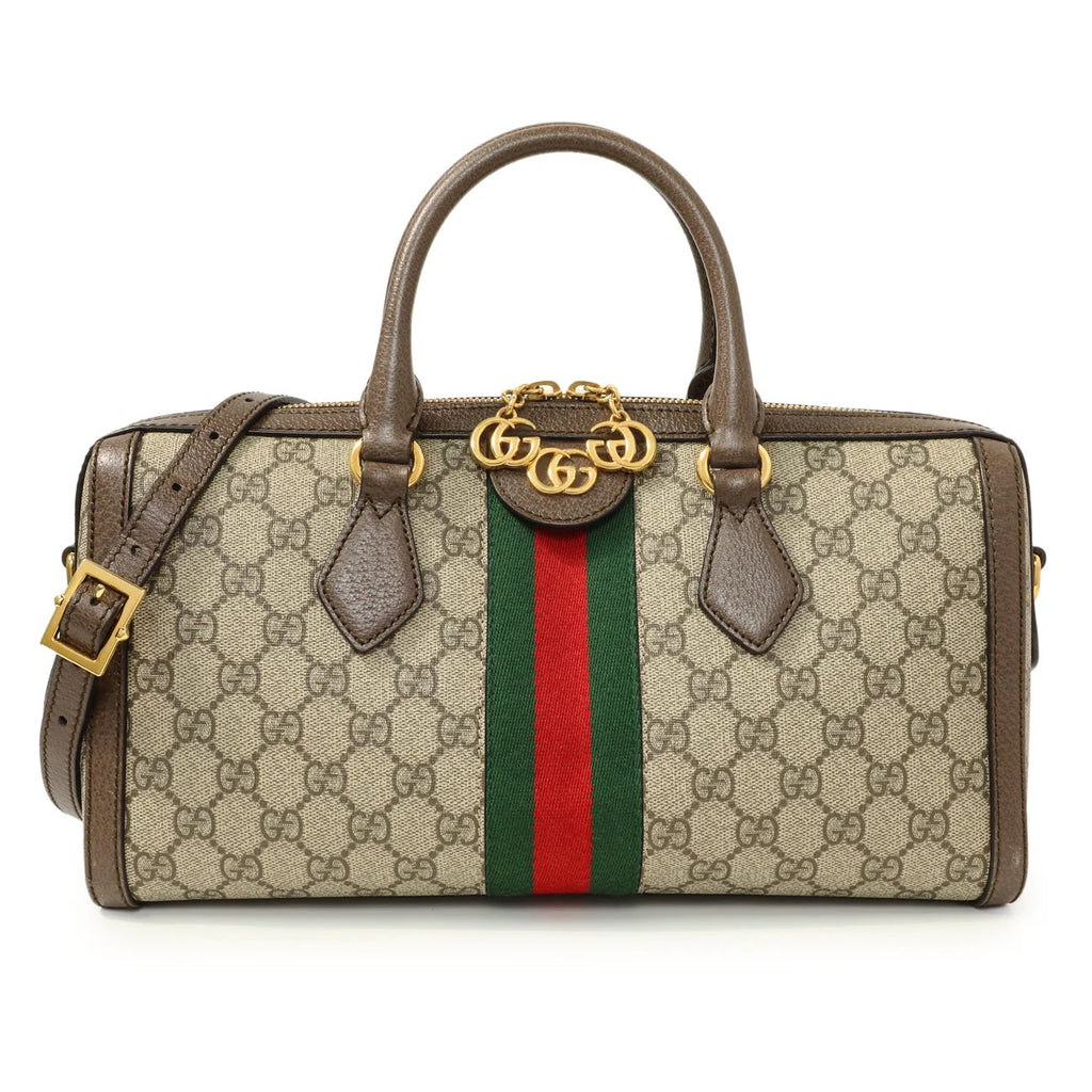 GUCCI GG SUPREME WEB BOSTON MEDIUM HANDLE BAG