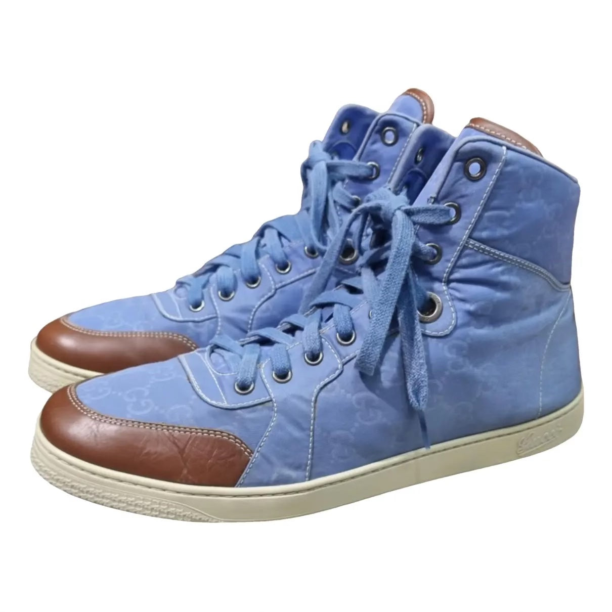 GUCCI GG NYLON LEATHER HIGH-TOP SNEAKERS