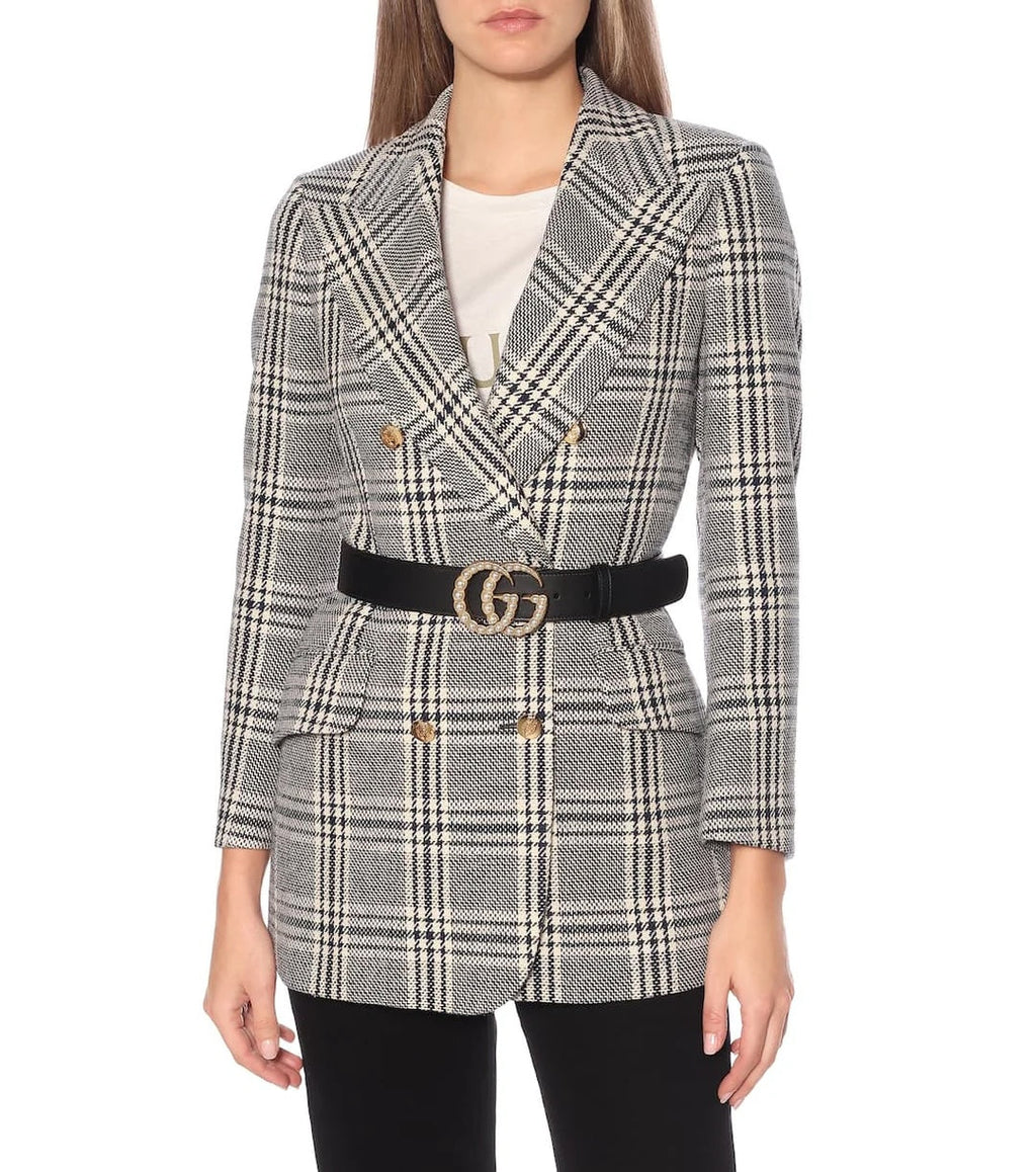 GUCCI JUMBO GG MOON PEARL CALFSKIN LEATHER BELT