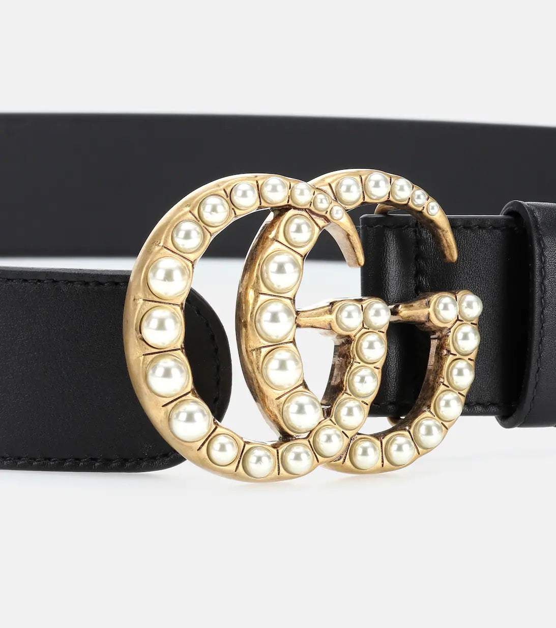GUCCI GG FAUX PEARL EMBELLISHED LEATHER BELT