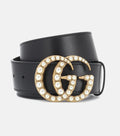 GUCCI GG FAUX PEARL EMBELLISHED LEATHER BELT
