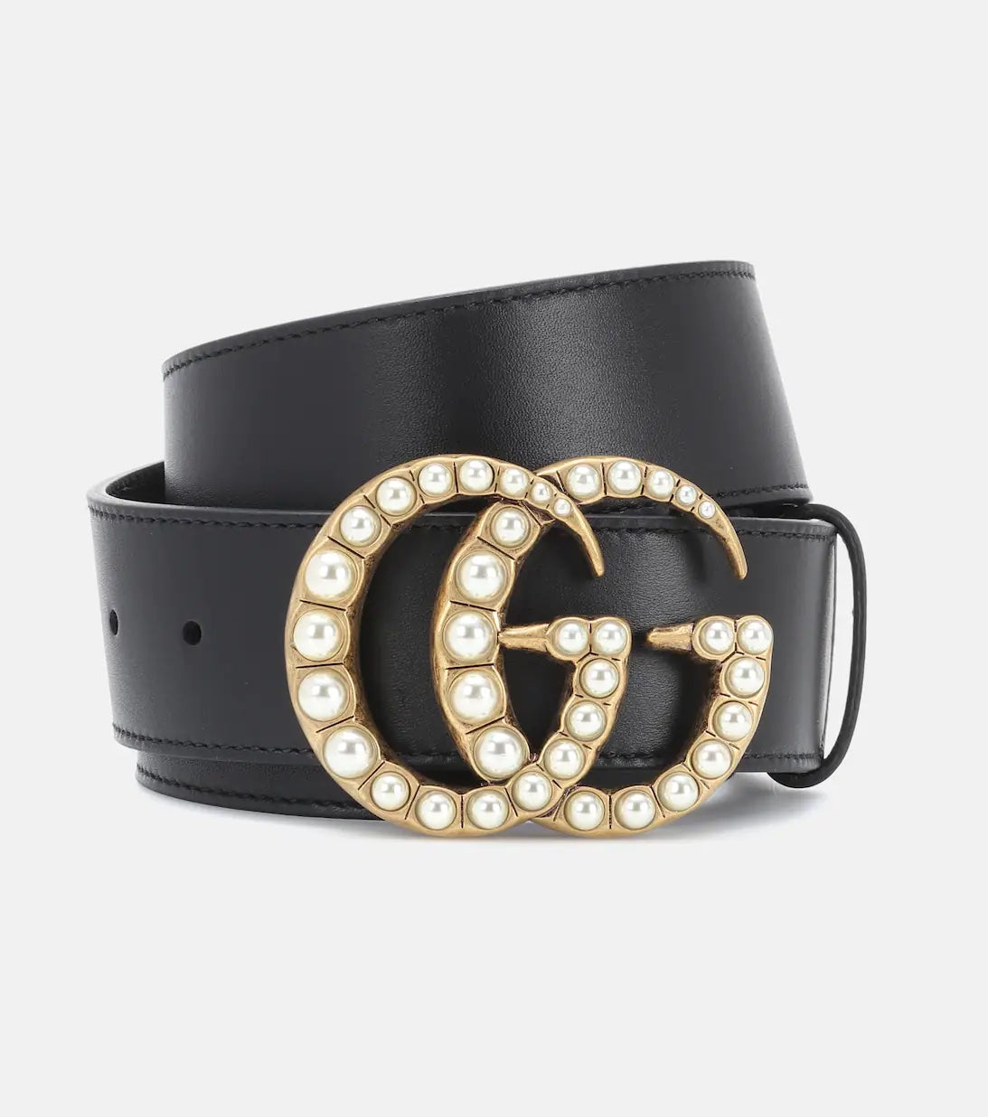 GUCCI GG FAUX PEARL EMBELLISHED LEATHER BELT