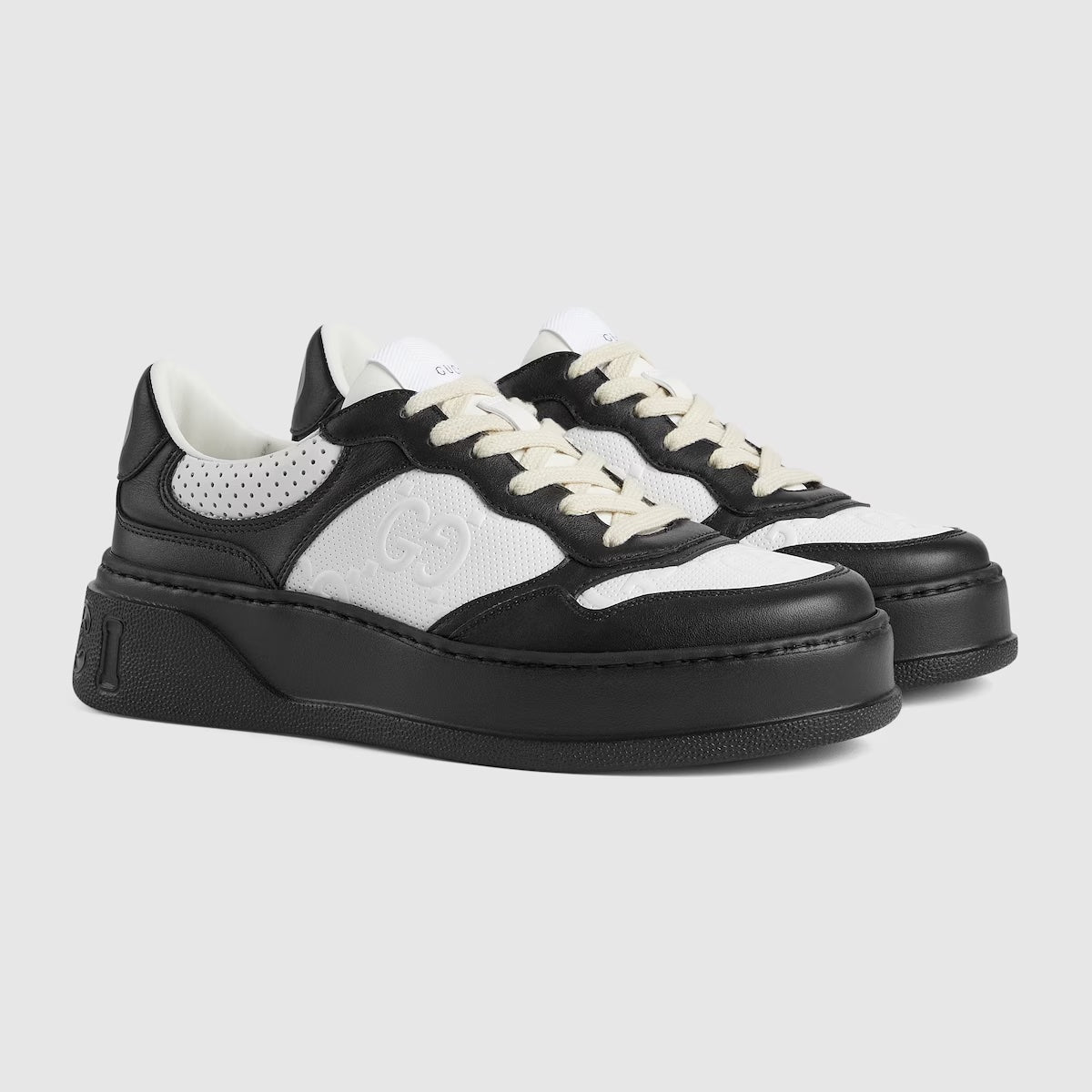 GUCCI GG EMBOSSED LOW-TOP LEATHER SNEAKERS
