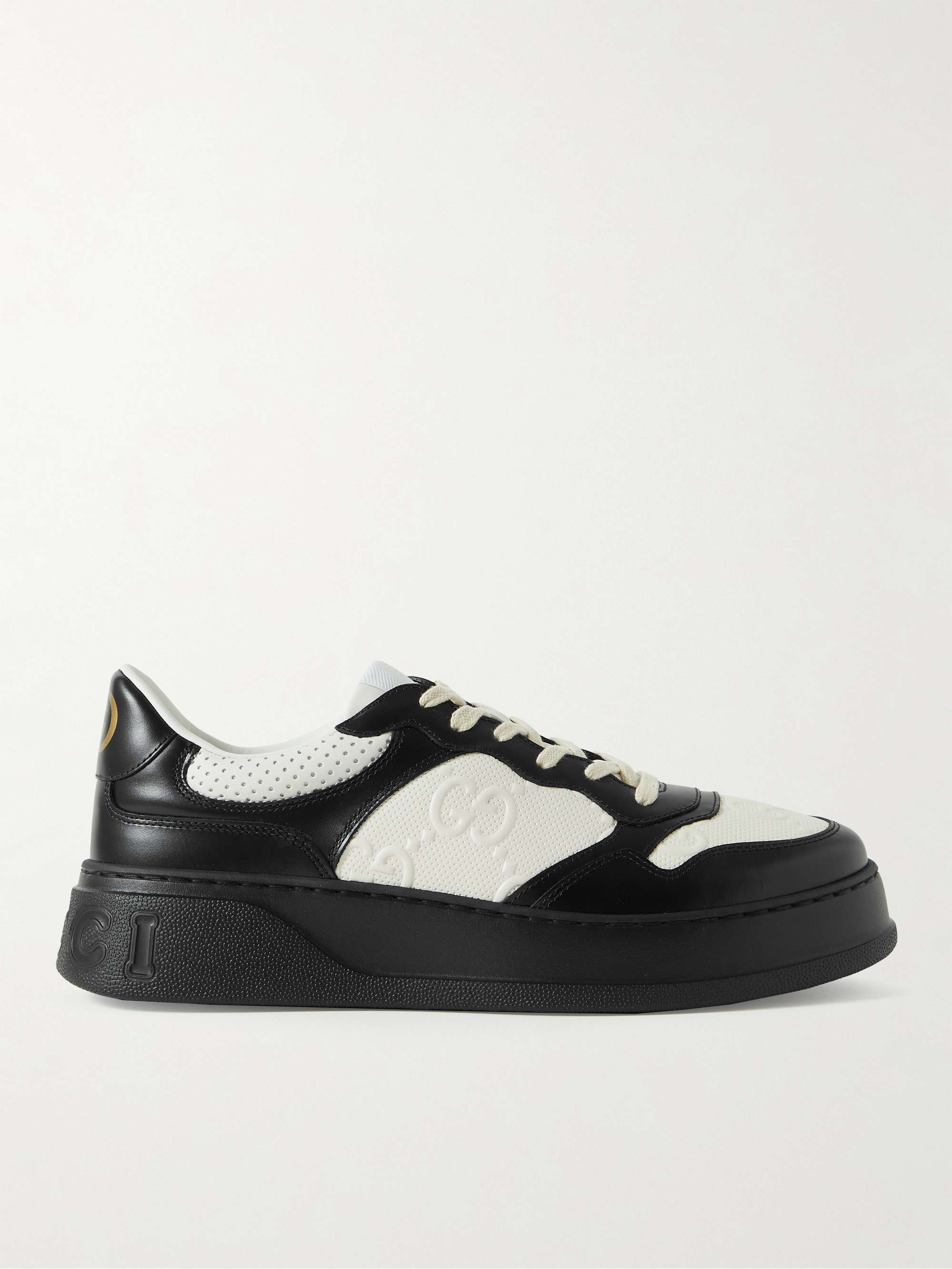 GUCCI GG EMBOSSED LOW-TOP LEATHER SNEAKERS