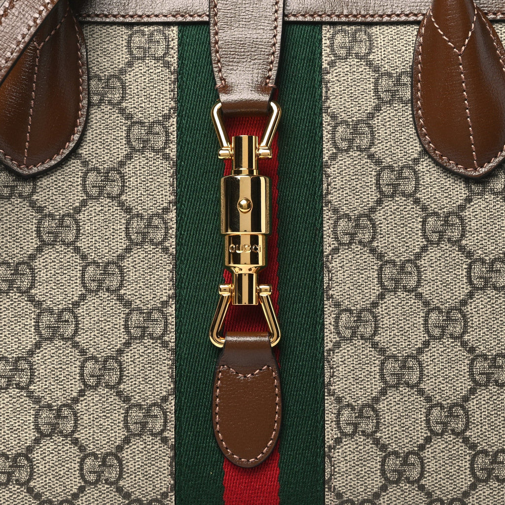 GUCCI GG SUPREME MONOGRAM AZALEA CALFSKIN WEB JACKIE 1961 TOTE BAG