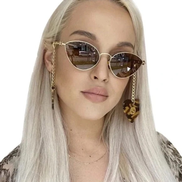 GUCCI GOLD CHAIN CAT-EYE SUNGLASSES