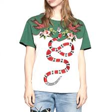 GUCCI GREEN GRAPHIC PRINT KING SNAKE EMBROIDERED T-SHIRT