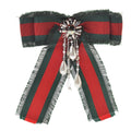 GUCCI GROSGRAIN WEB PEARL CRYSTAL BOW BROOCH