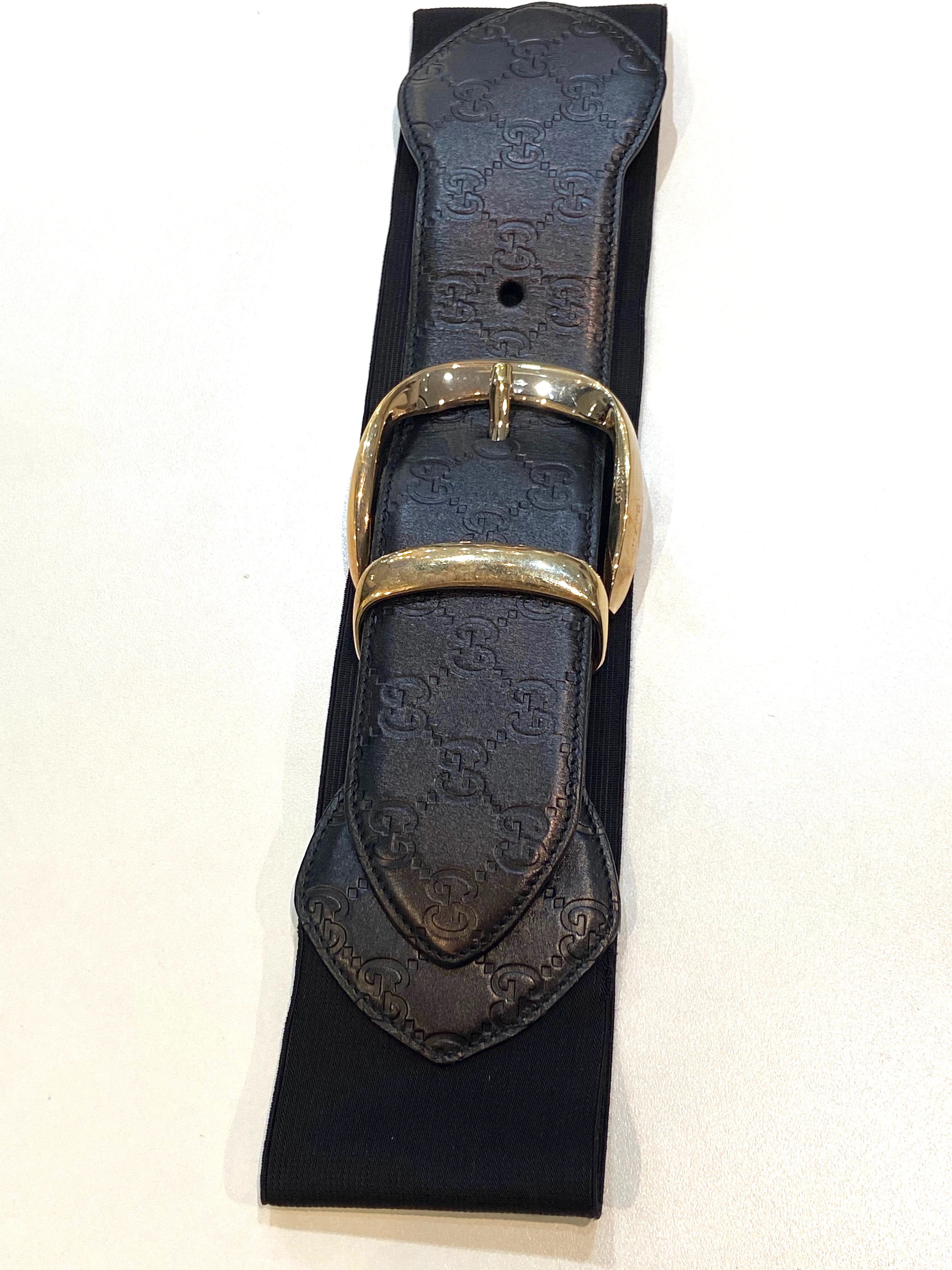 GUCCI GUCCISSIMA VINTAGE LEATHER & ELASTIC WIDE BELT