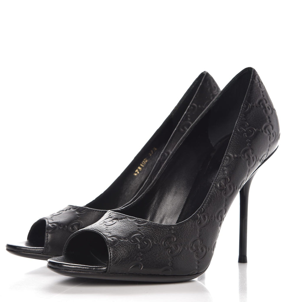GUCCI GUCCISSIMA EMBOSSED LEATHER PEEP-TOE PUMPS