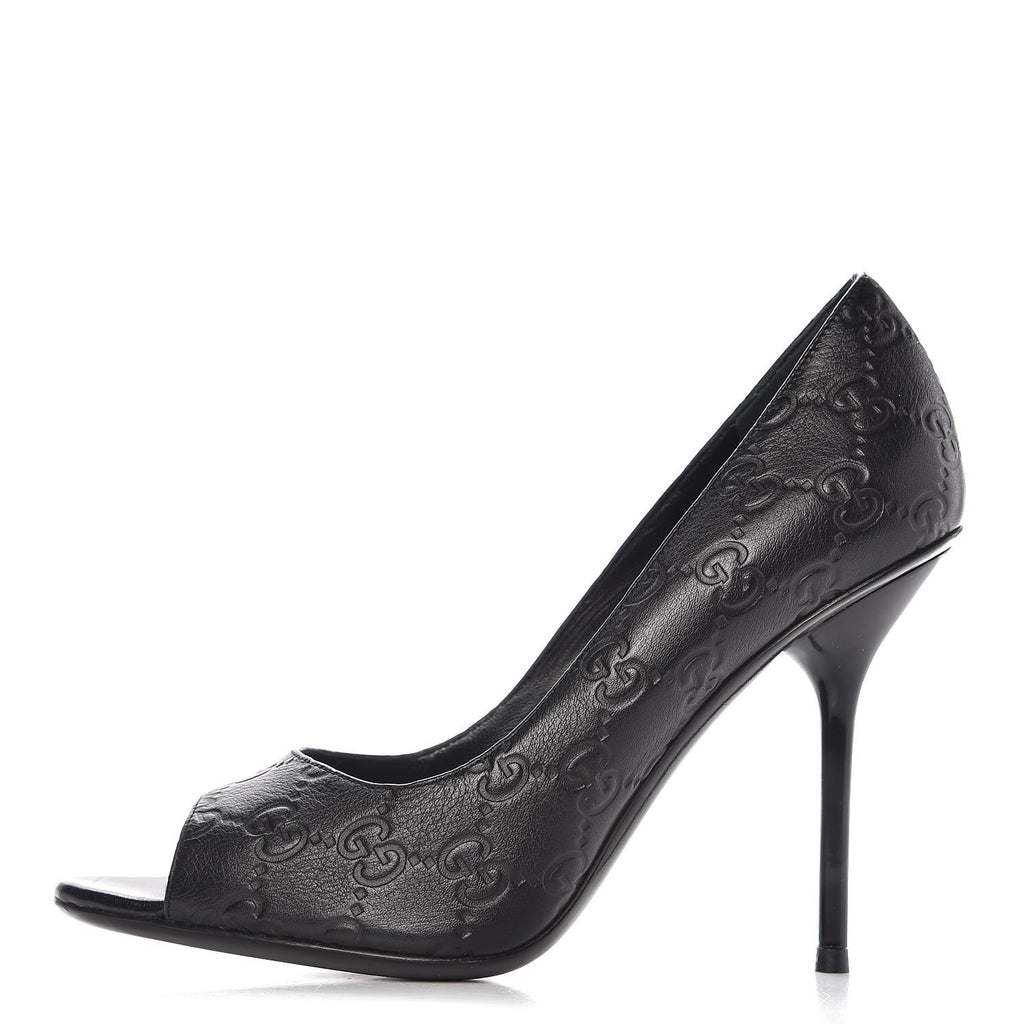 GUCCI GUCCISSIMA EMBOSSED LEATHER PEEP-TOE PUMPS