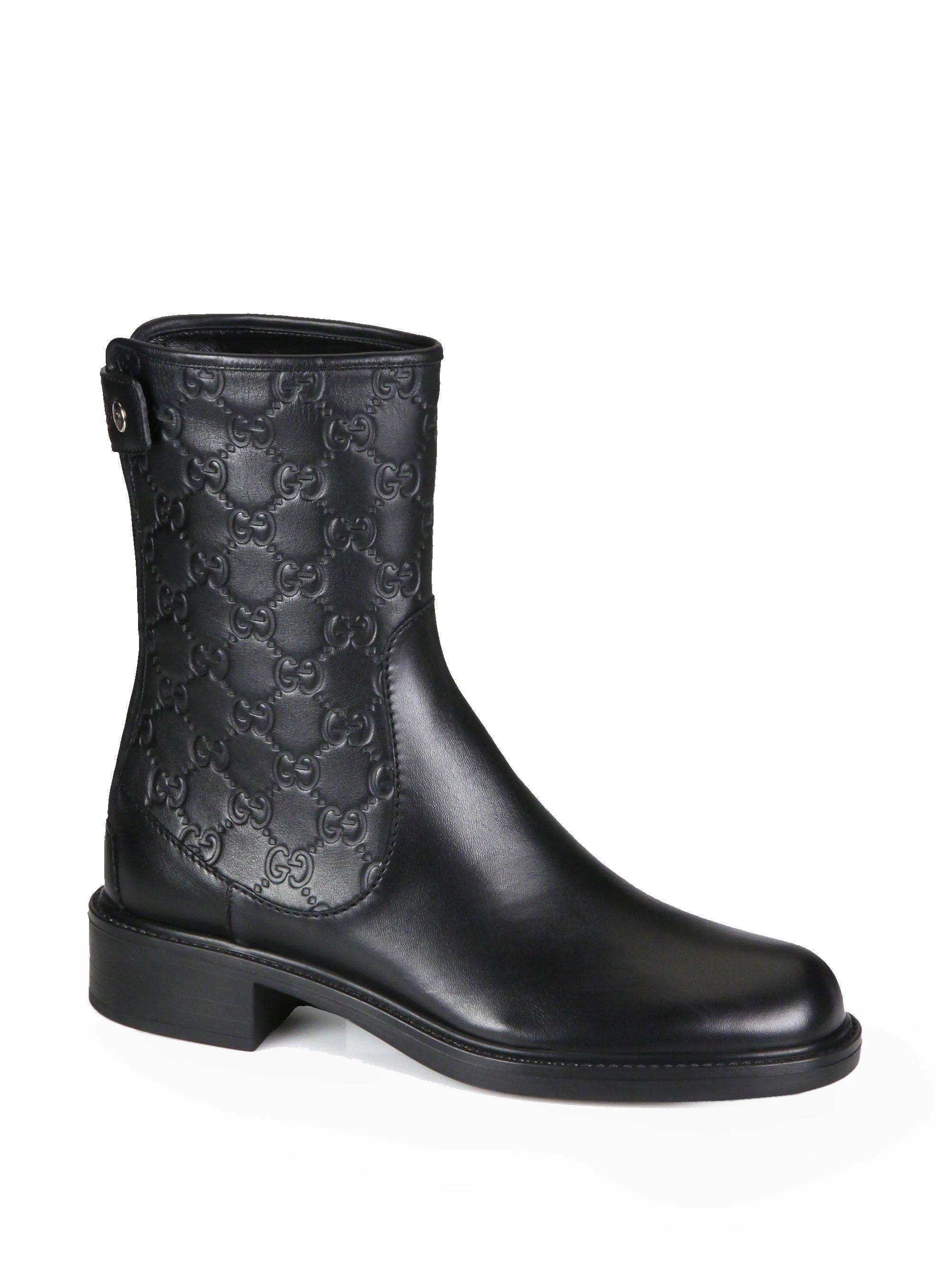 GUCCI GUCCISSIMA  MONOGRAM EMBOSSED LEATHER BOOTS