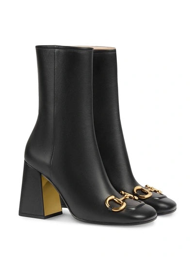 GUCCI NAPPA LEATHER HORSEBIT ANKLE BOOTS