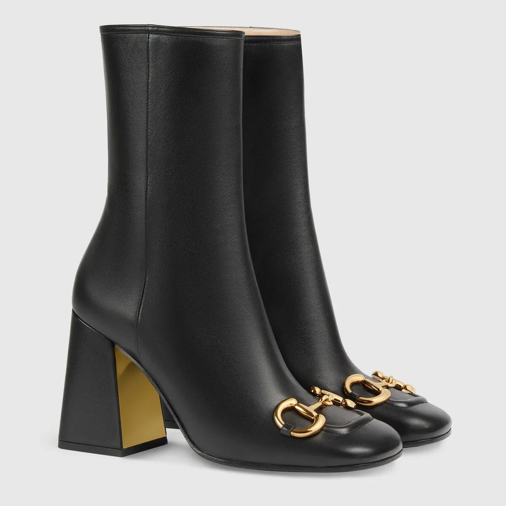 GUCCI NAPPA LEATHER HORSEBIT ANKLE BOOTS