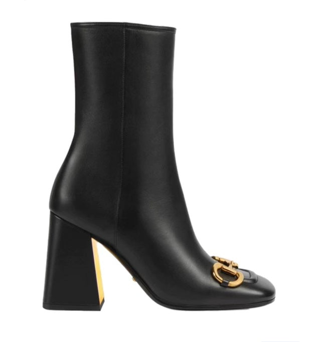 GUCCI NAPPA LEATHER HORSEBIT ANKLE BOOTS