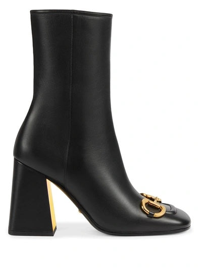 GUCCI NAPPA LEATHER HORSEBIT ANKLE BOOTS
