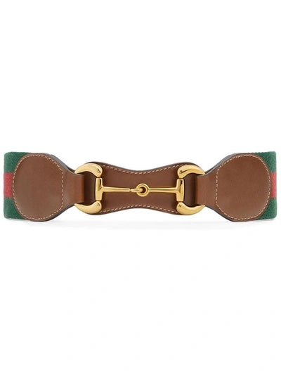 GUCCI HORSEBIT WEB STRIPE & LEATHER BELT