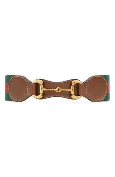 GUCCI HORSEBIT WEB STRIPE & LEATHER BELT
