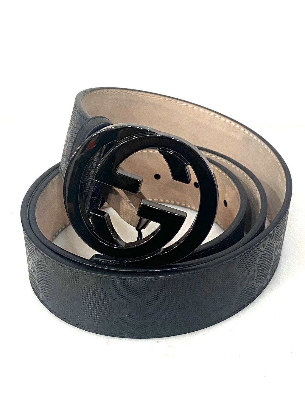 GUCCI GG IMPRIME MONOGRAM LEATHER BELT