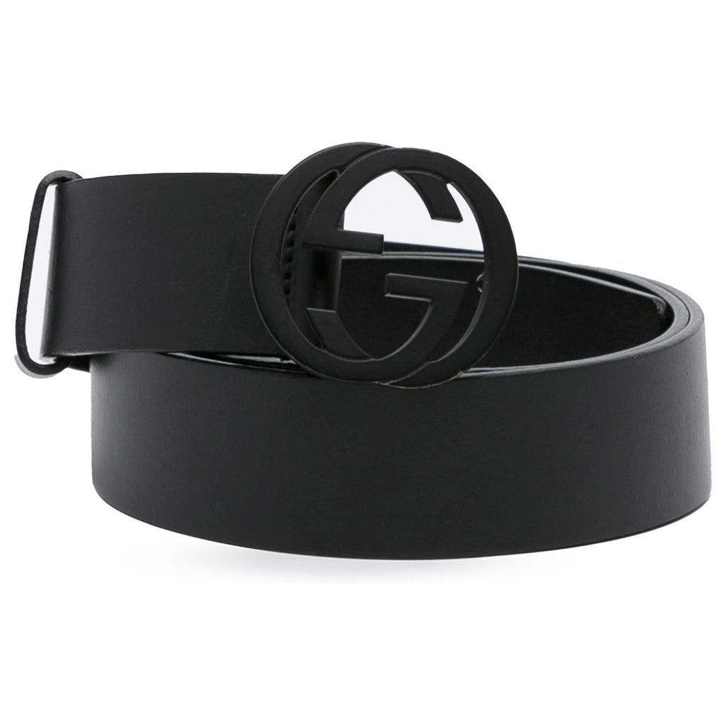 GUCCI INTERLOCKING GG CALFSKIN LEATHER BELT