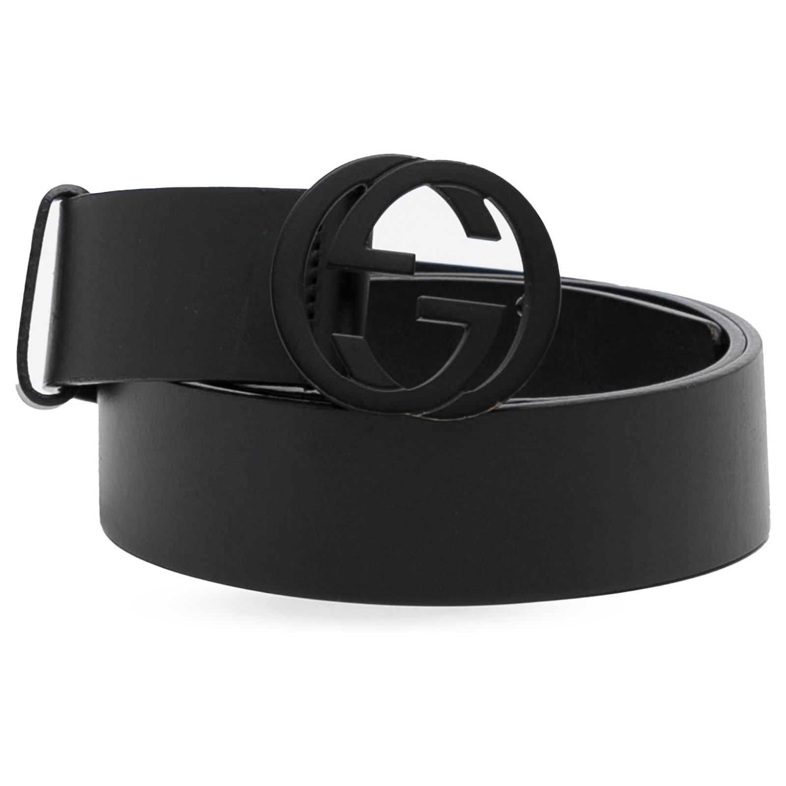 GUCCI INTERLOCKING GG CALFSKIN LEATHER BELT