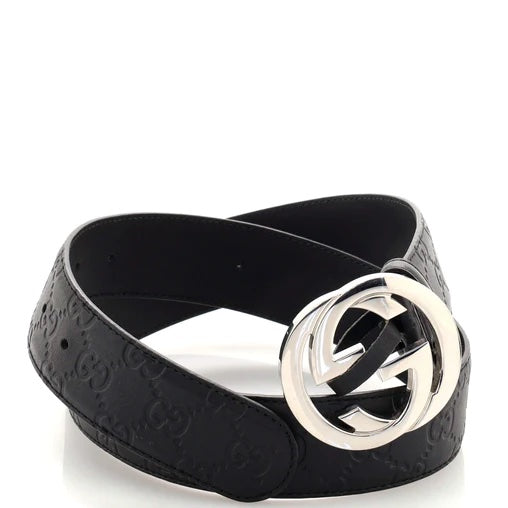 GUCCI INTERLOCKING G EMBOSSED LEATHER BELT
