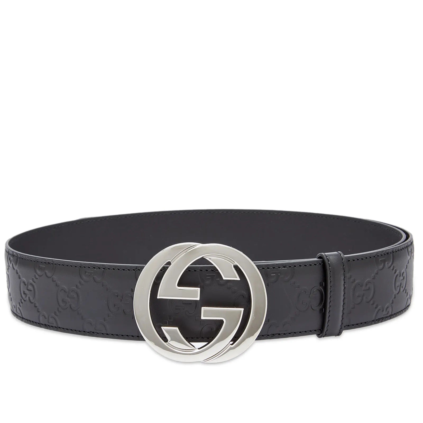 GUCCI INTERLOCKING G EMBOSSED LEATHER BELT