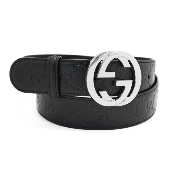GUCCI INTERLOCKING G EMBOSSED LEATHER BELT
