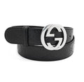 GUCCI INTERLOCKING G EMBOSSED LEATHER BELT