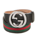 GUCCI INTERLOCKING G WEB ACCENT LEATHER BELT