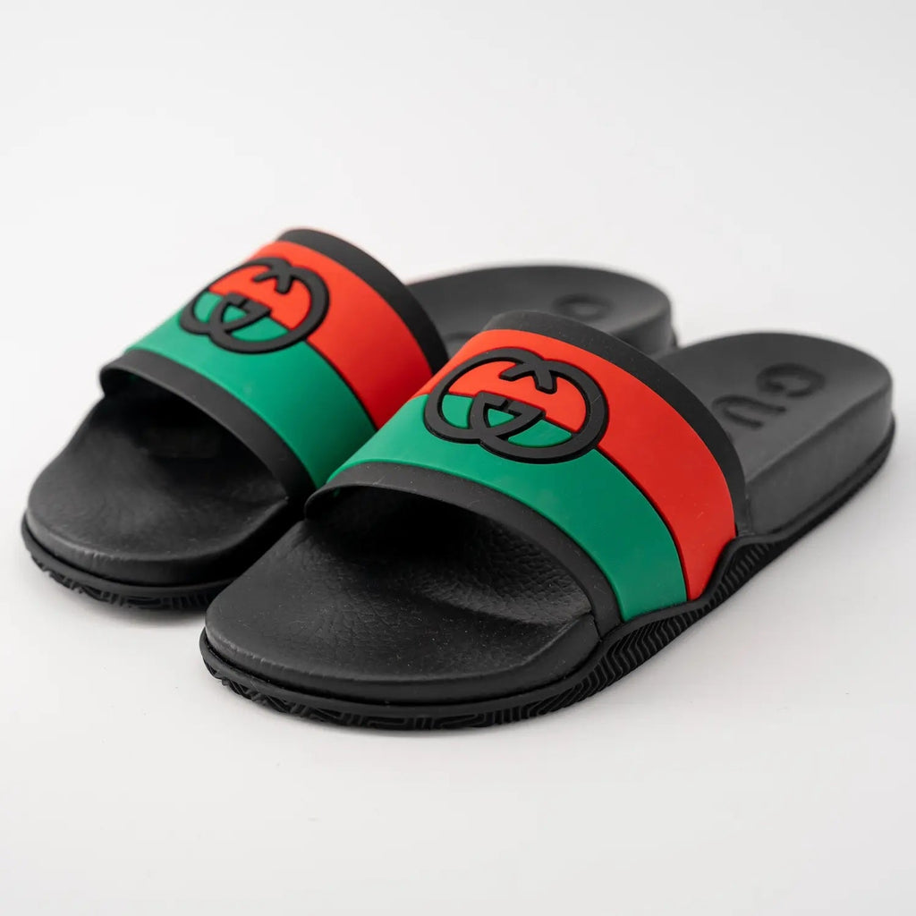 GUCCI INTERLOCKING G WEB STRIPE SLIDES