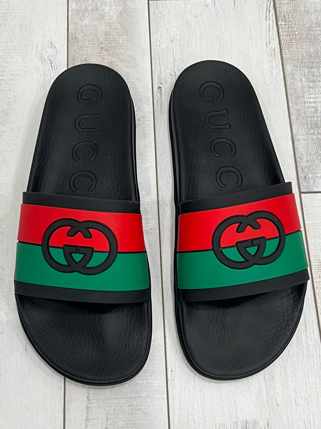 GUCCI INTERLOCKING G WEB STRIPE SLIDES