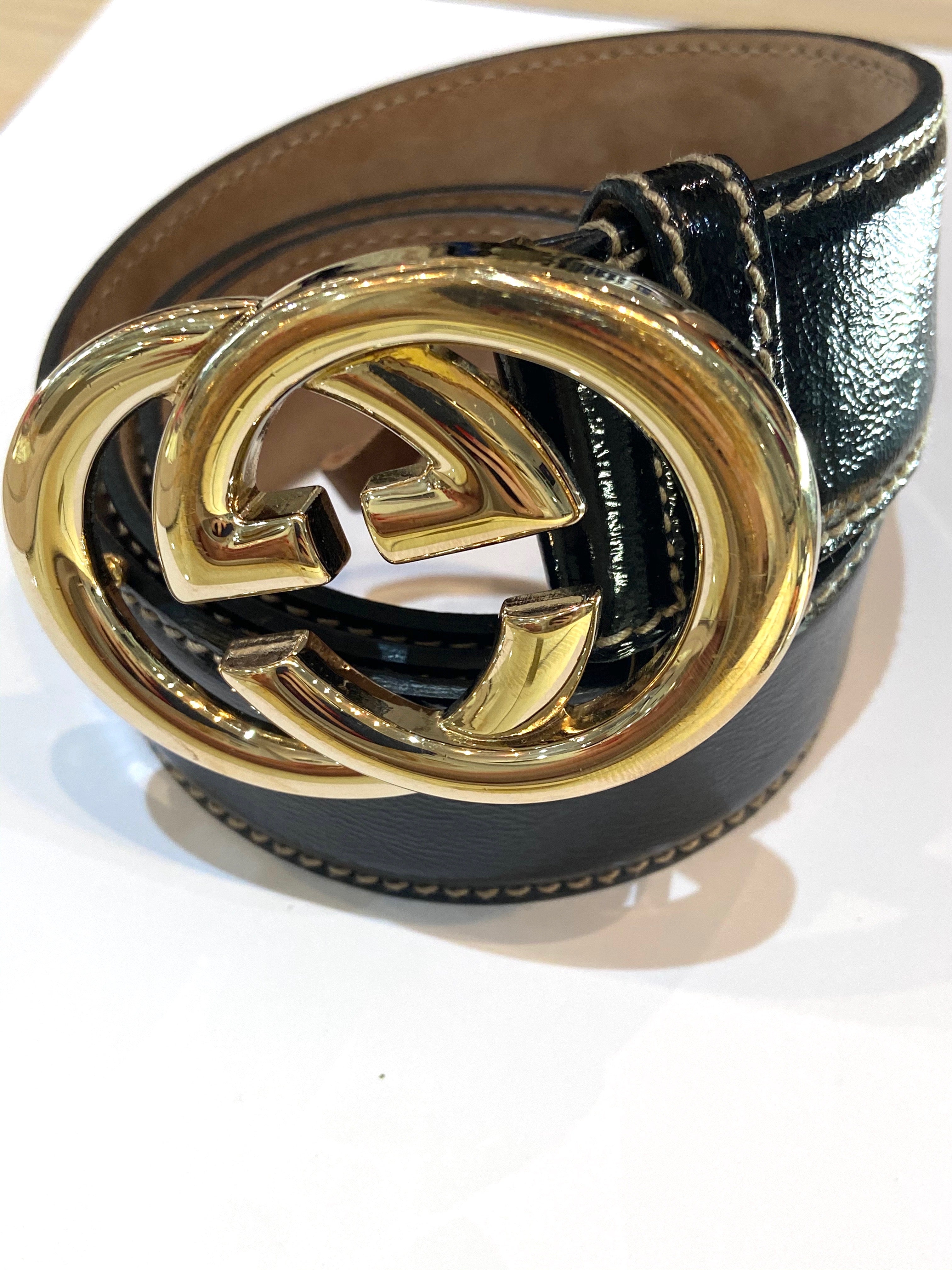 GUCCI GG INTERLOCKING BUCKLE PATENT LEATHER BELT