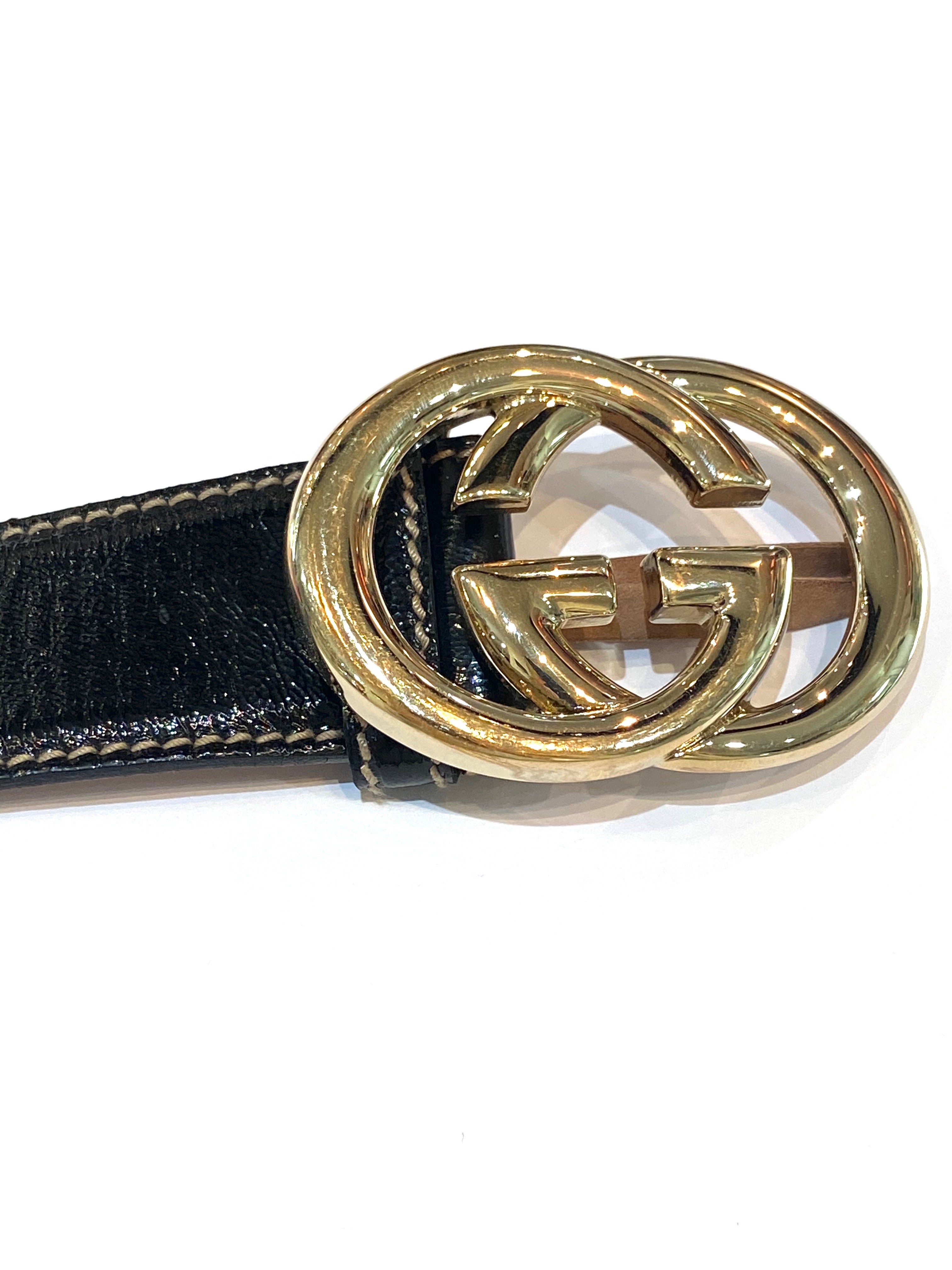 GUCCI GG INTERLOCKING BUCKLE PATENT LEATHER BELT